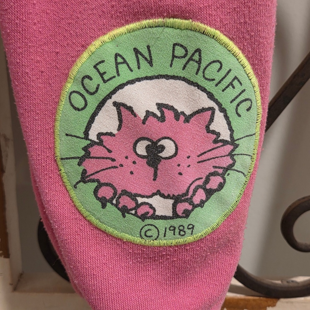 Vintage 1989 Ocean Pacific Pink Cat Tracksuit Set Kids Size 4T 80s OP Fleece - Picture 10 of 11